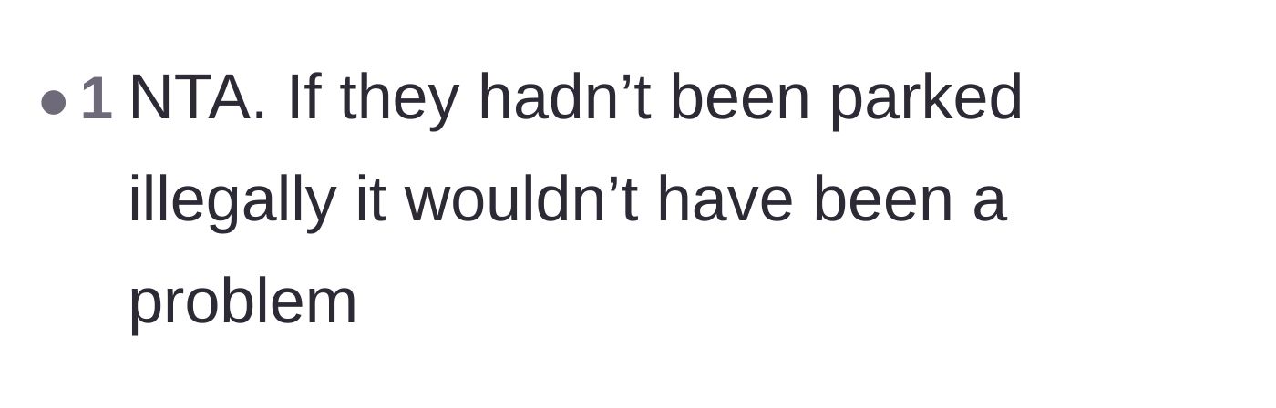 Comment thread 4 - A simple point stating that if they hadn't parked illegally, there wouldn't be an issue to debate.
