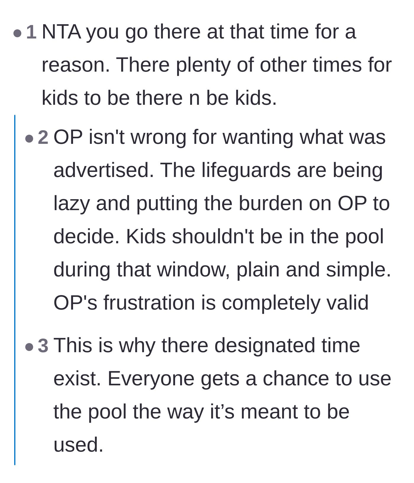 Comment thread 1 - Discussing how lifeguards are often underpaid and afraid of confronting entitled parents.