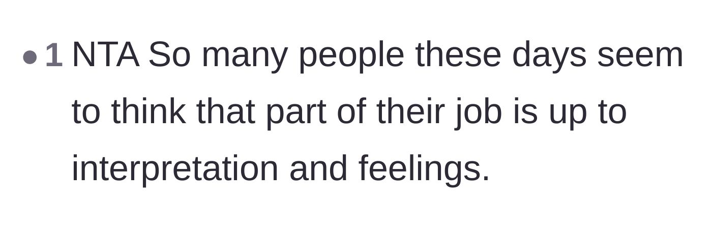 Comment thread 6 - Criticizing the modern trend of employees treating their basic job duties as optional based on feelings.