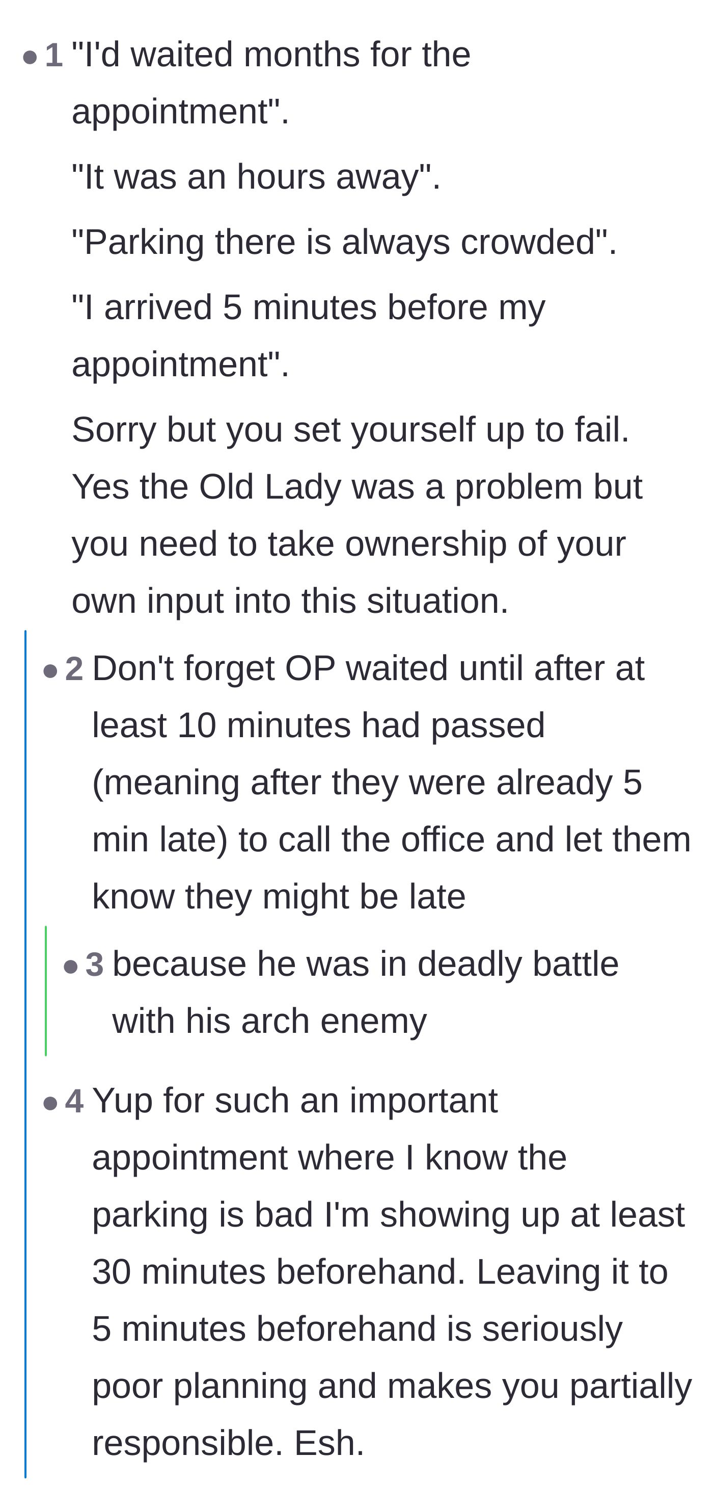Comment thread 2 - A breakdown of the driver's timeline proving they set themselves up to fail.