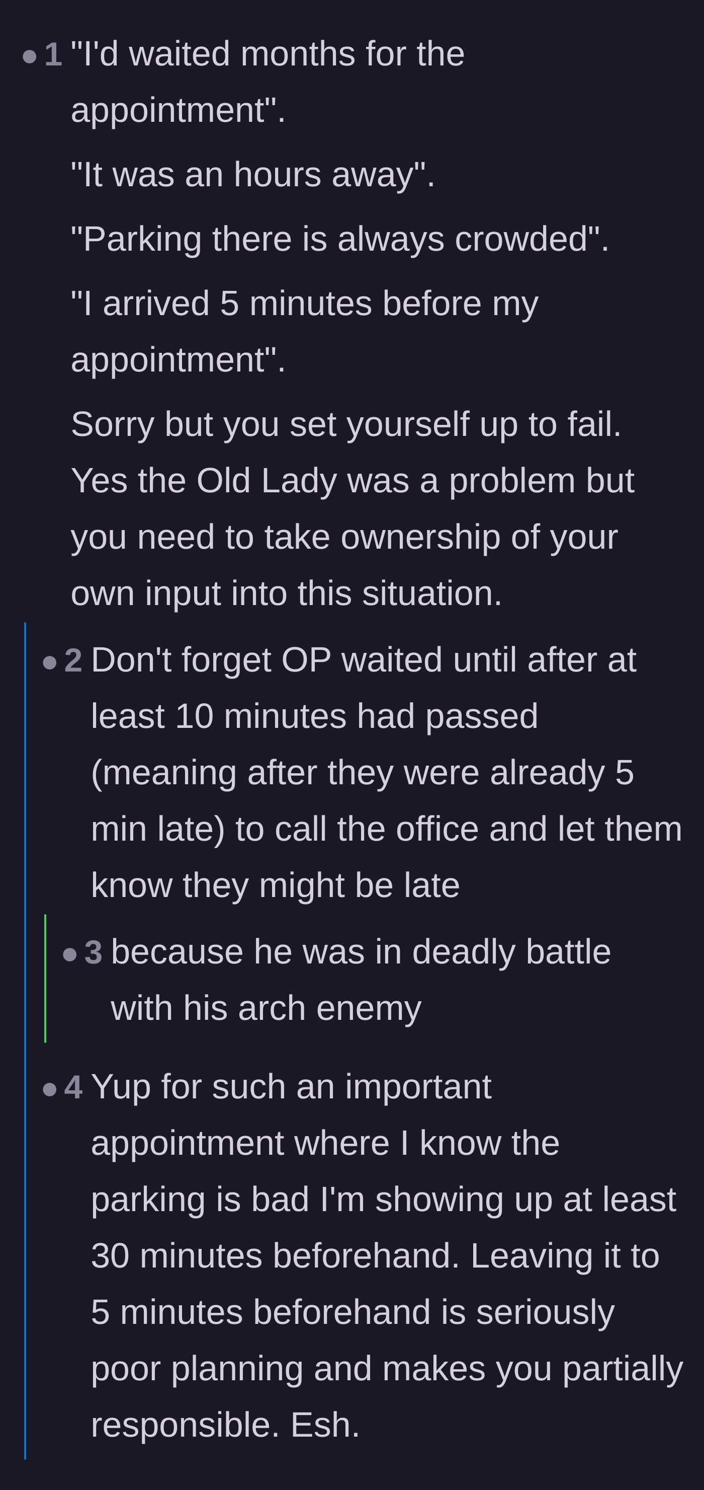 Comment thread 2 - A breakdown of the driver's timeline proving they set themselves up to fail.