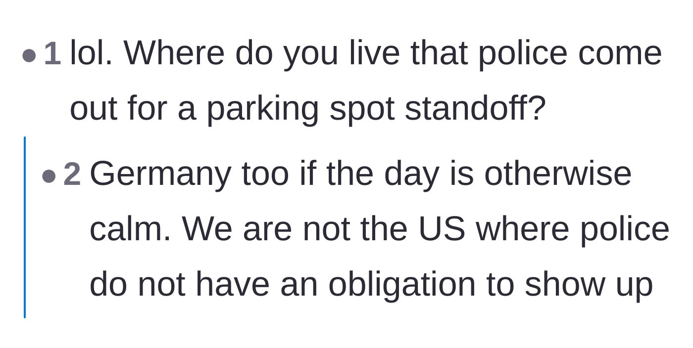 Comment thread 3 - Questioning how and where police actually respond to parking lot standoffs.
