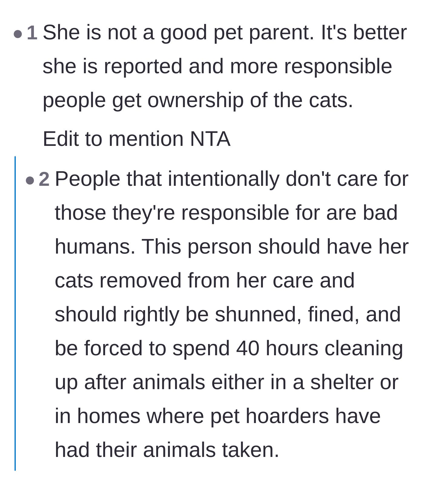 Comment thread 5 - Thread calling for the roommate's pets to be removed and suggesting she do community service.