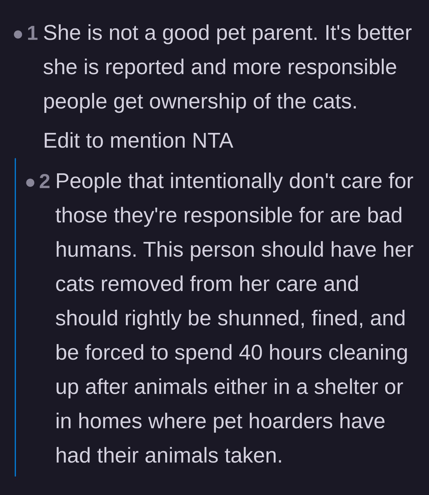 Comment thread 5 - Thread calling for the roommate's pets to be removed and suggesting she do community service.