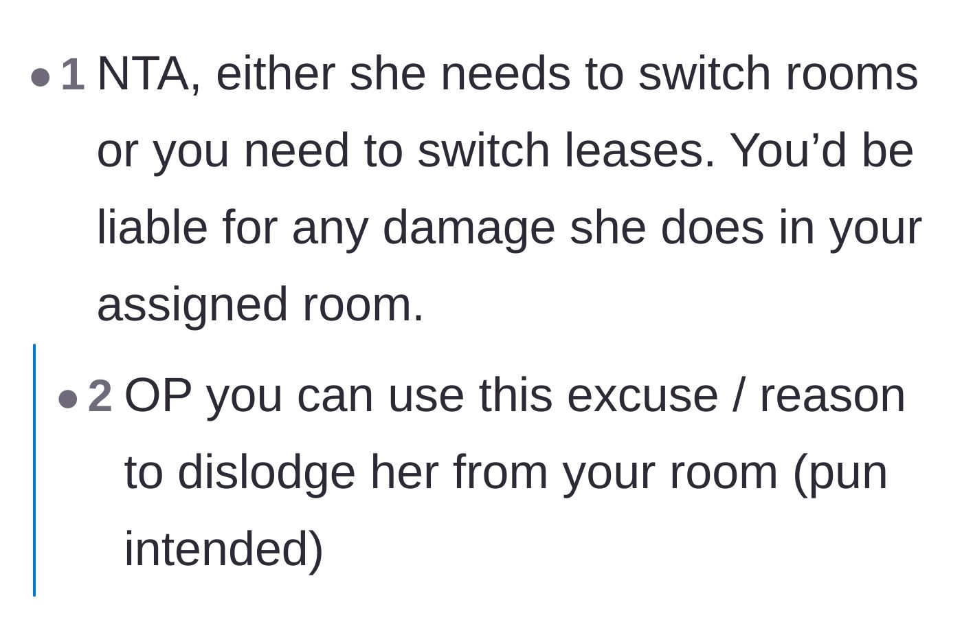 Comment thread 1 - Advice on using liability for damages as a reason to force the roommate out