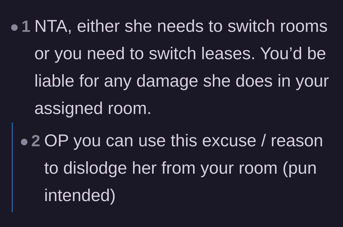 Comment thread 1 - Advice on using liability for damages as a reason to force the roommate out