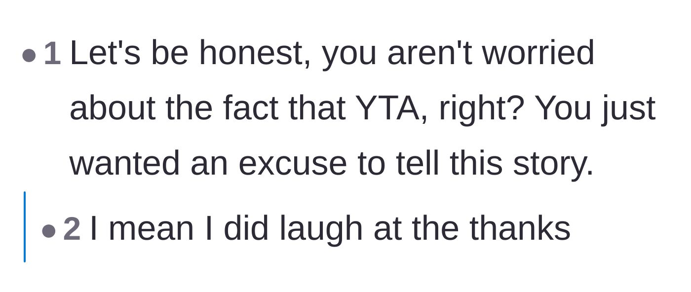 Comment thread 1 - Readers call out the author for just wanting an excuse to brag about their joke.