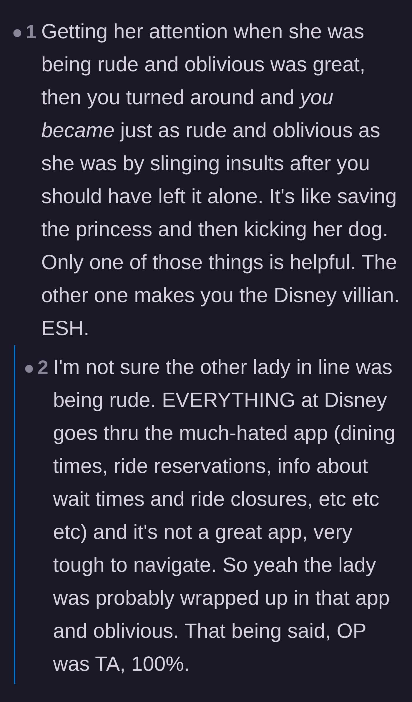 Comment thread 3 - Discussion on how the woman was likely just distracted by the complicated resort app rather than being intentionally malicious.
