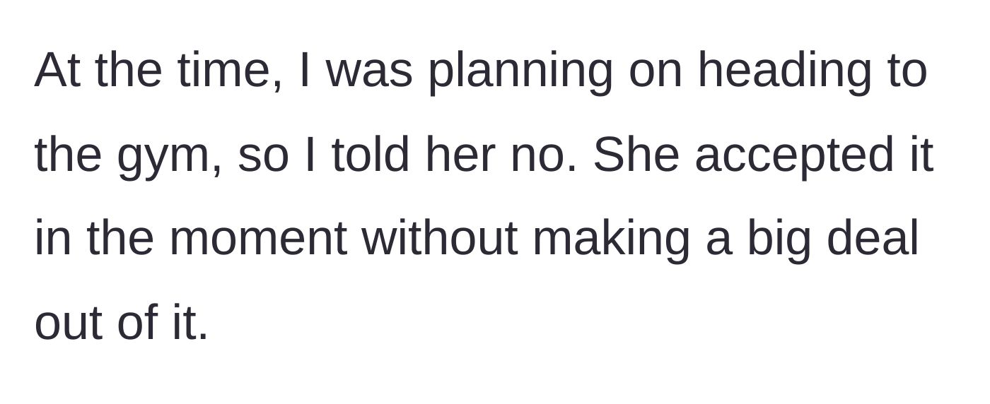 Story part 2 - The narrator declines the request because they plan to use the bike, which is accepted.