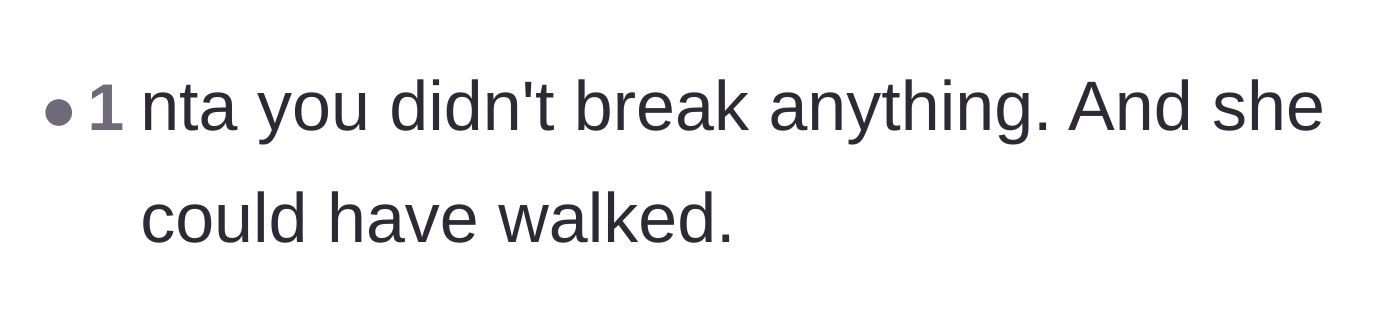 Comment thread 3 - A straightforward reminder that the narrator broke nothing and the sister could have walked.