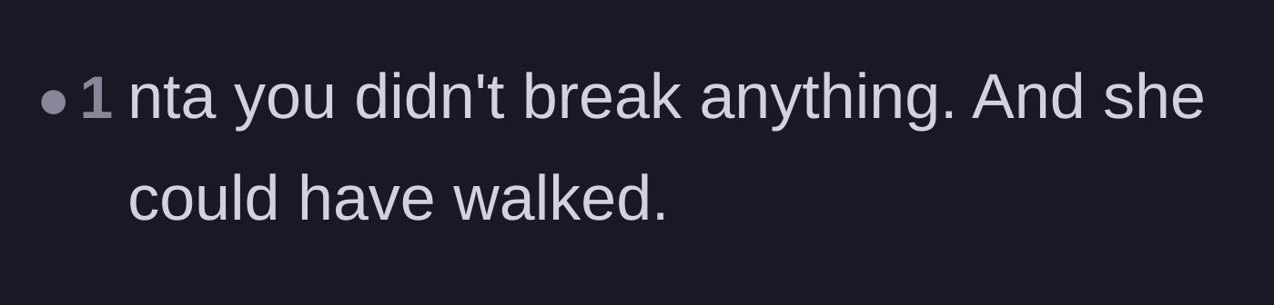 Comment thread 3 - A straightforward reminder that the narrator broke nothing and the sister could have walked.