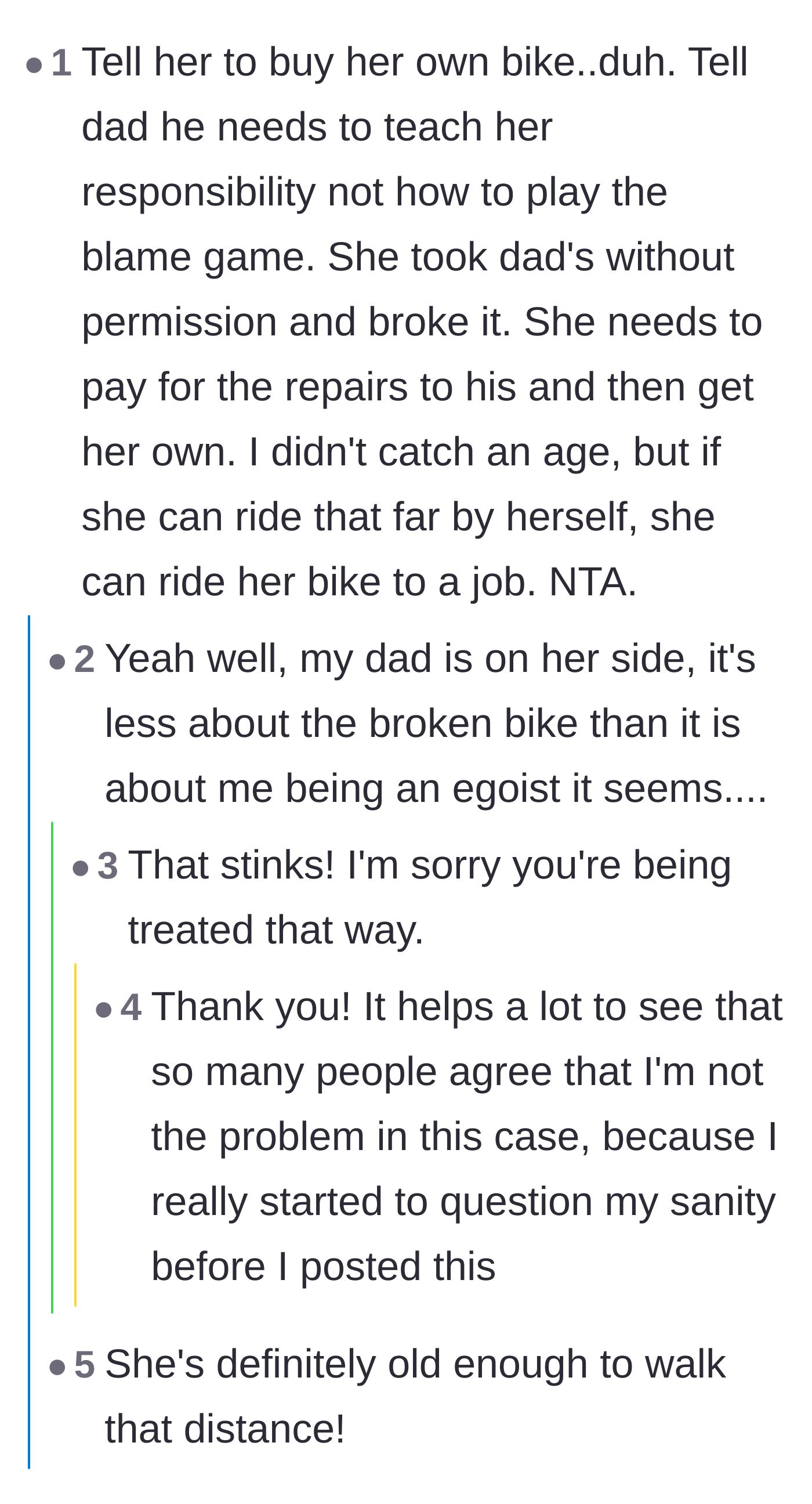Comment thread 4 - Advice on holding the sister accountable financially and the narrator's relief at feeling seen.