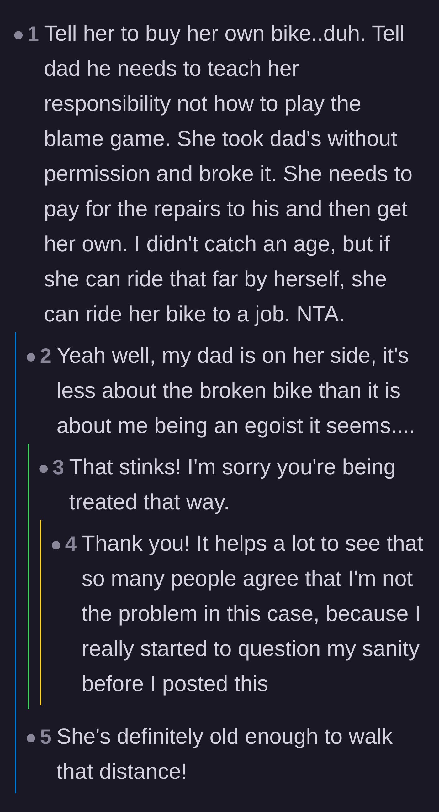 Comment thread 4 - Advice on holding the sister accountable financially and the narrator's relief at feeling seen.