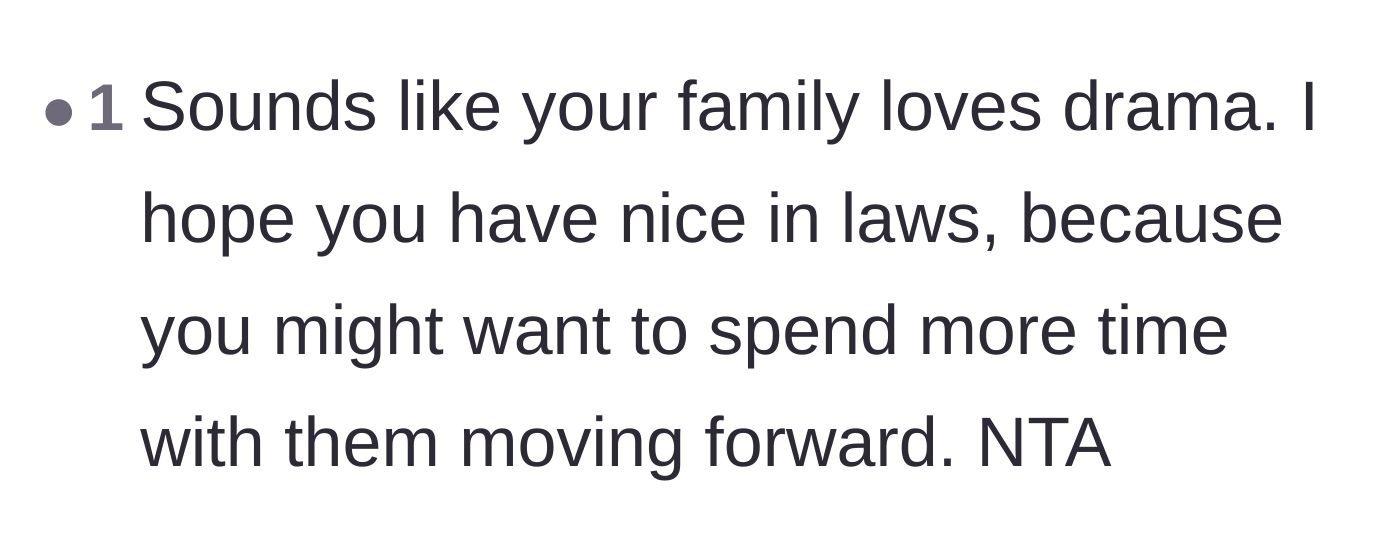 Comment thread 4 - Support for leaving the drama behind and focusing on building a relationship with her in-laws.