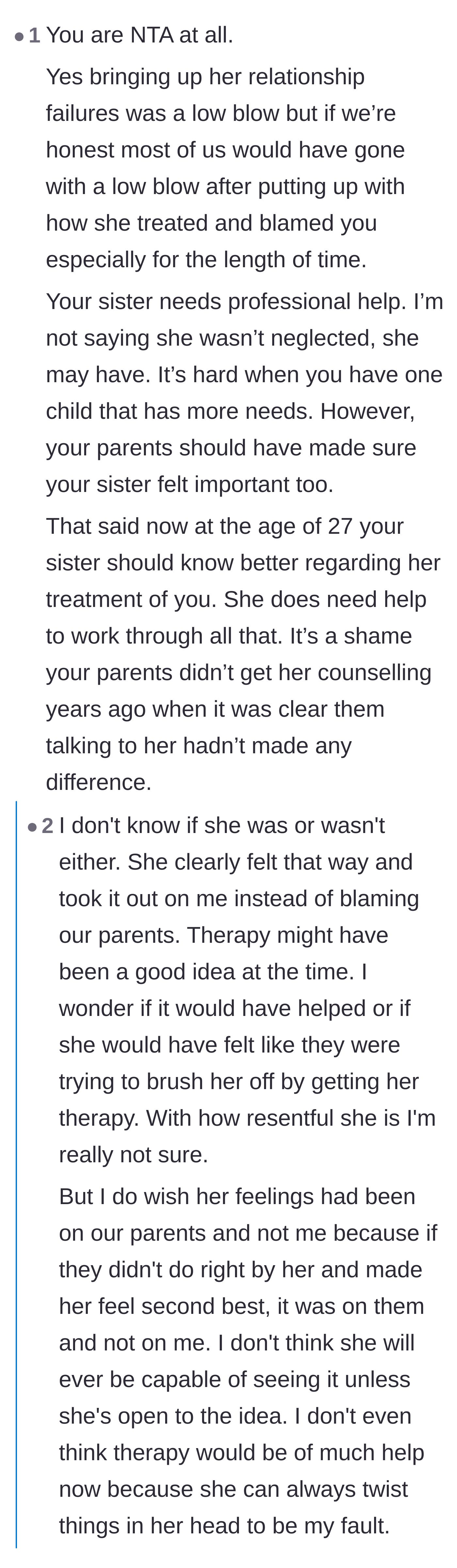 Comment thread 2 - A deep discussion about Glass Child Syndrome and how parental neglect fuels misdirected sibling resentment.