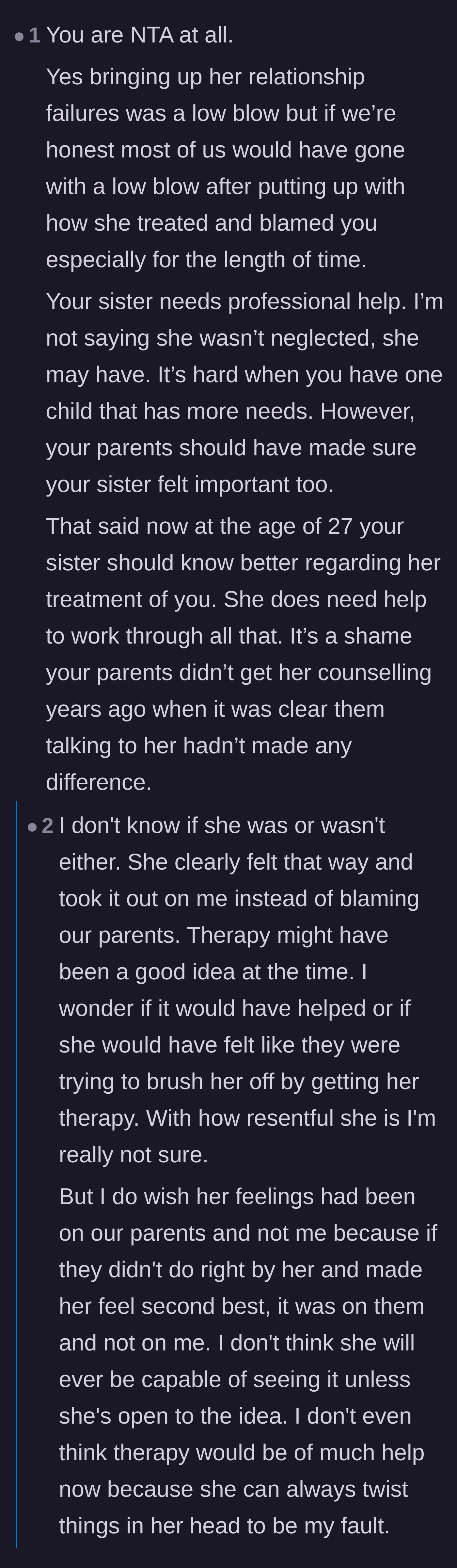 Comment thread 2 - A deep discussion about Glass Child Syndrome and how parental neglect fuels misdirected sibling resentment.