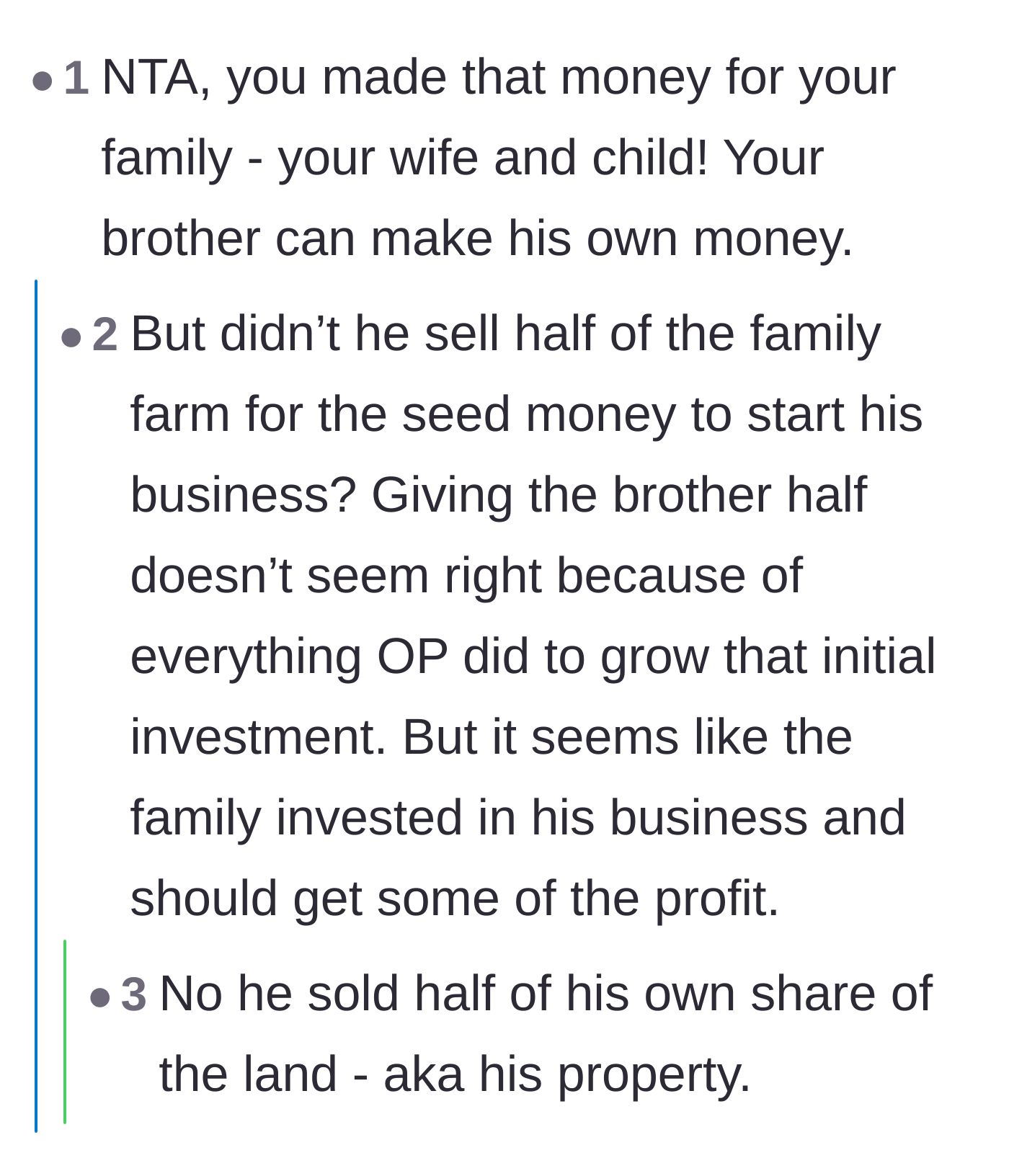 Comment thread 4 - Debate and clarification confirming he used his own assets for startup capital, not family money.