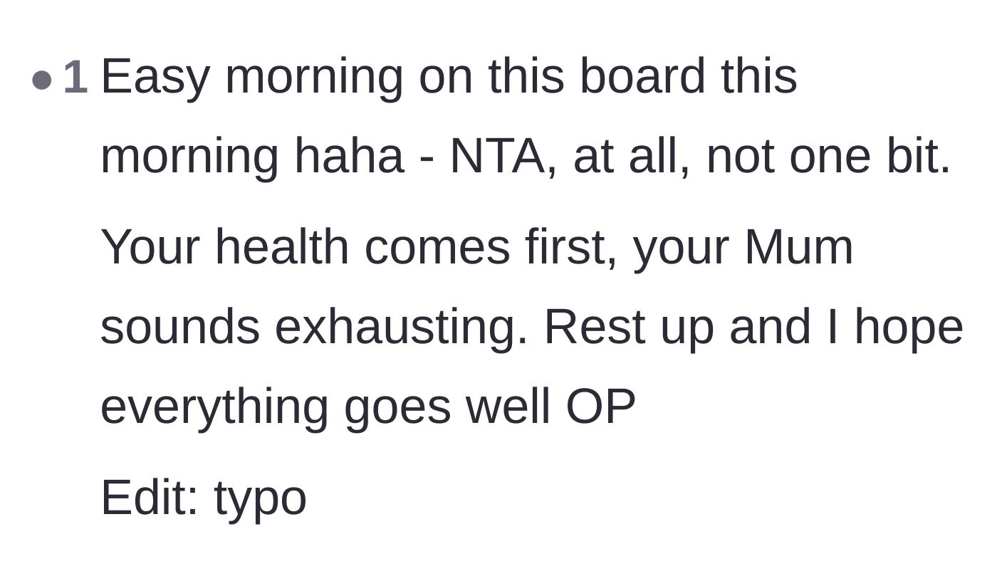 Comment thread 2 - A reader reassuring the main character that their health takes absolute priority over an exhausting parent