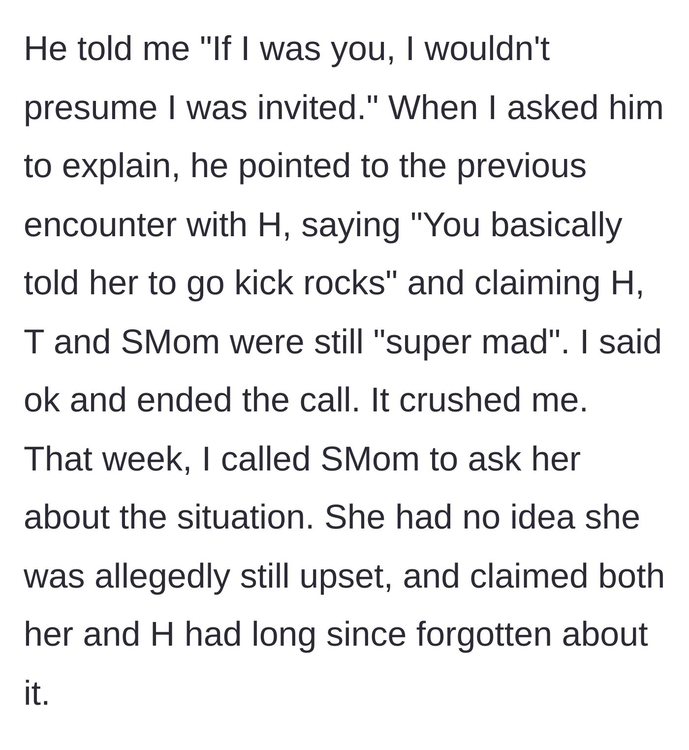 Story part 4 - The father cruelly uninvites her from Christmas, citing the dish incident, but a call to the stepmom reveals he completely fabricated the drama.