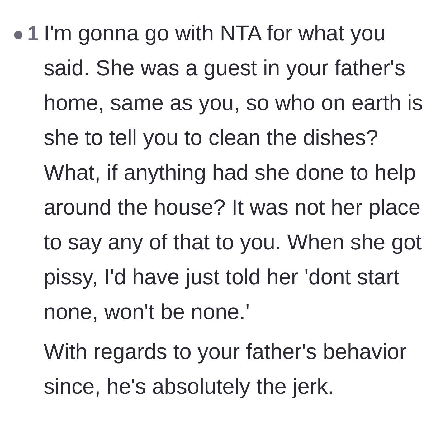 Comment thread 5 - Pointing out that the step-grandmother was also a guest in the house and had absolutely no right to assign chores.