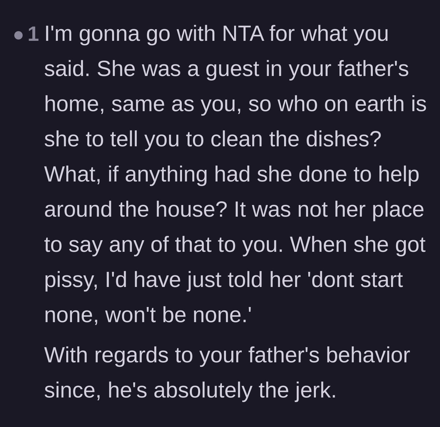 Comment thread 5 - Pointing out that the step-grandmother was also a guest in the house and had absolutely no right to assign chores.