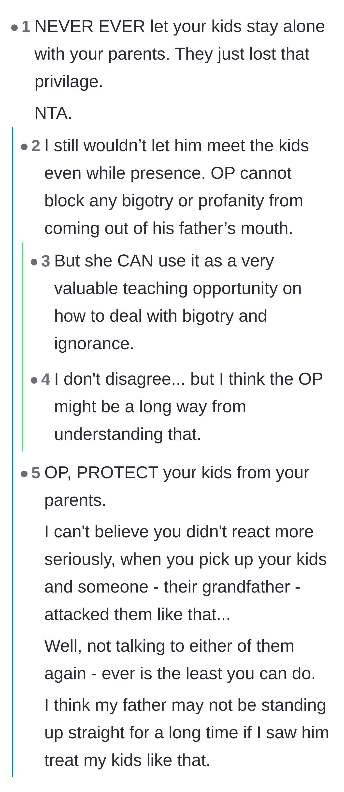 Comment thread 4 - A debate on setting absolute boundaries to completely protect the children from the grandfather's influence.