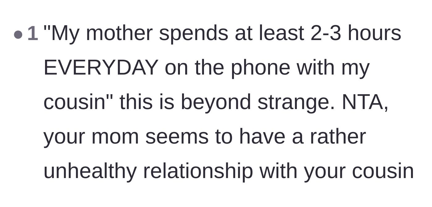Comment thread 3 - A reader pointing out how deeply strange it is for an adult to spend three hours a day on the phone with a teenage niece.