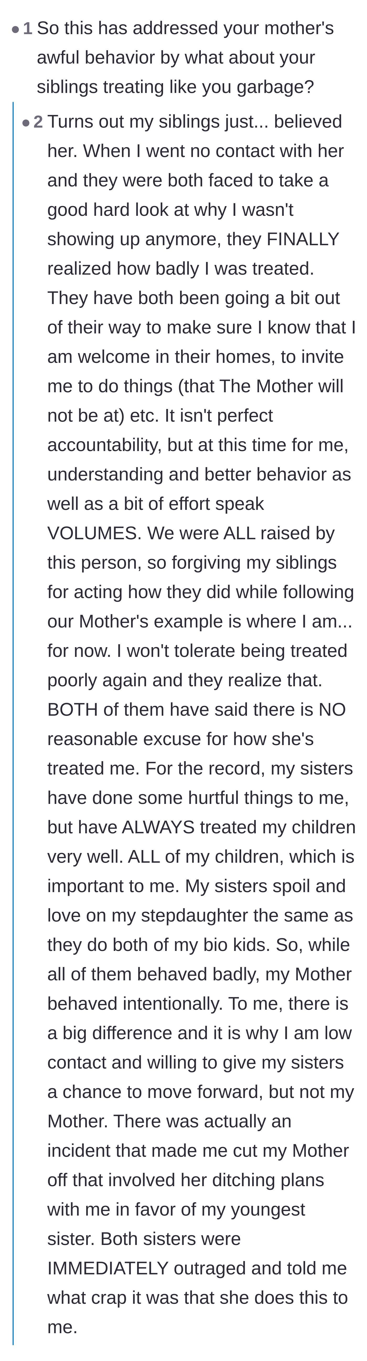 Comment thread 2 - A deep discussion about the 'FOG' (Fear, Obligation, Guilt) and whether the siblings deserve a second chance.