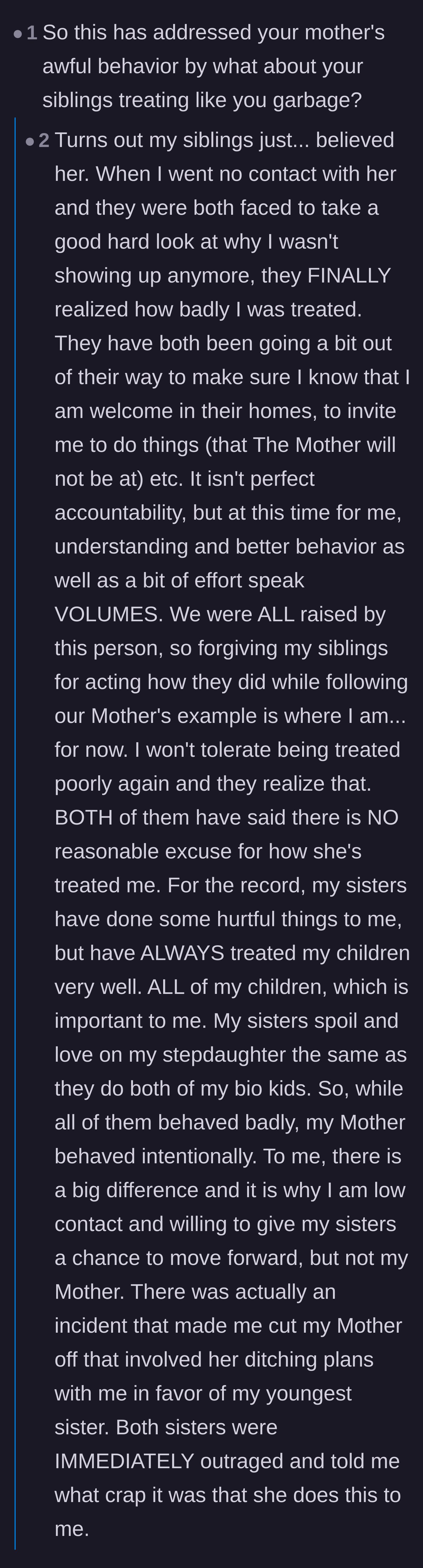 Comment thread 2 - A deep discussion about the 'FOG' (Fear, Obligation, Guilt) and whether the siblings deserve a second chance.