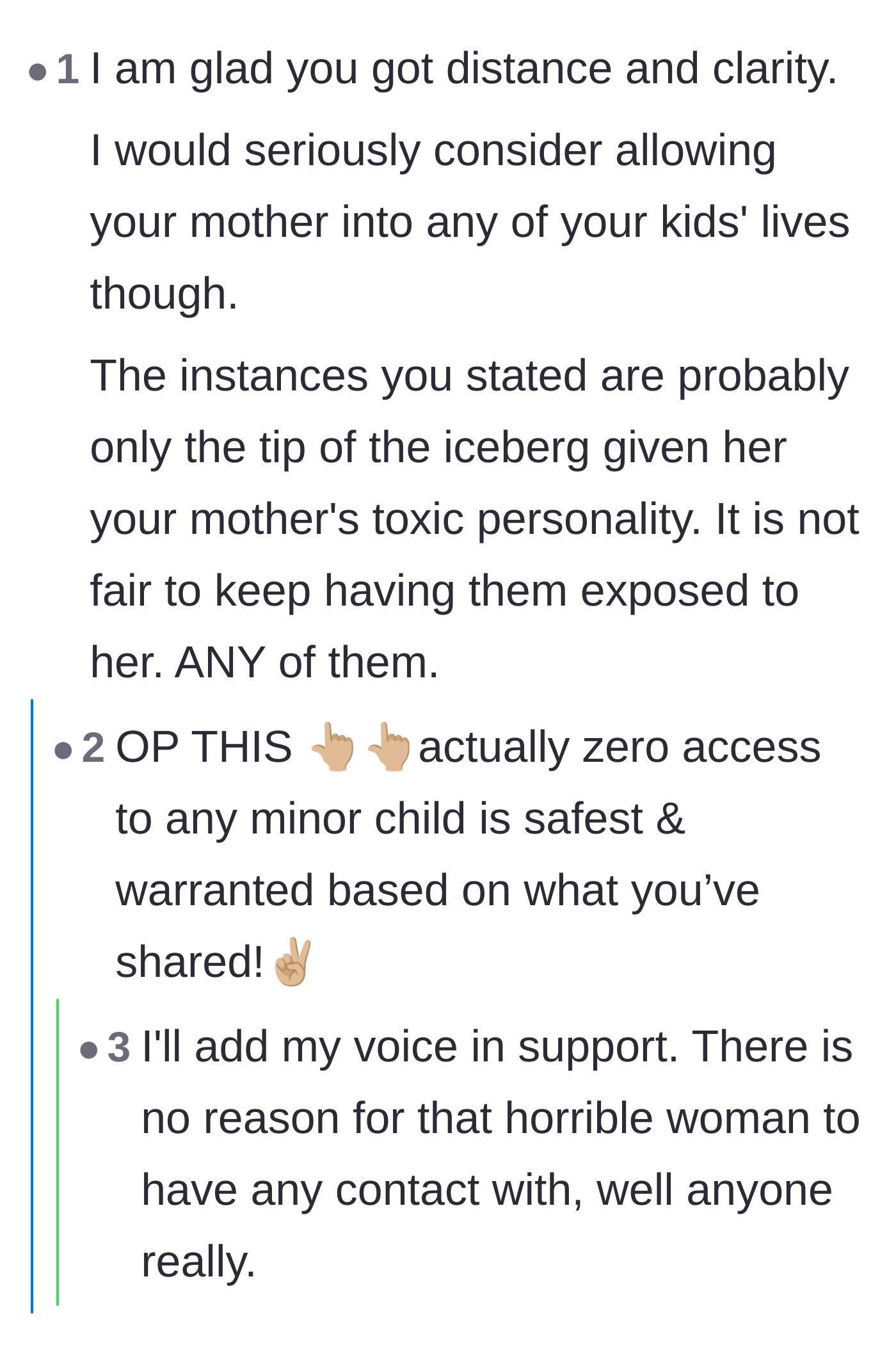 Comment thread 5 - Universal agreement across the board that zero access to minor children is the only safe option moving forward.