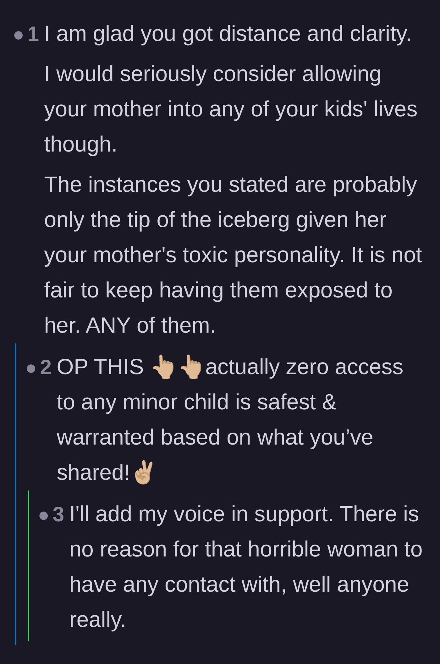 Comment thread 5 - Universal agreement across the board that zero access to minor children is the only safe option moving forward.