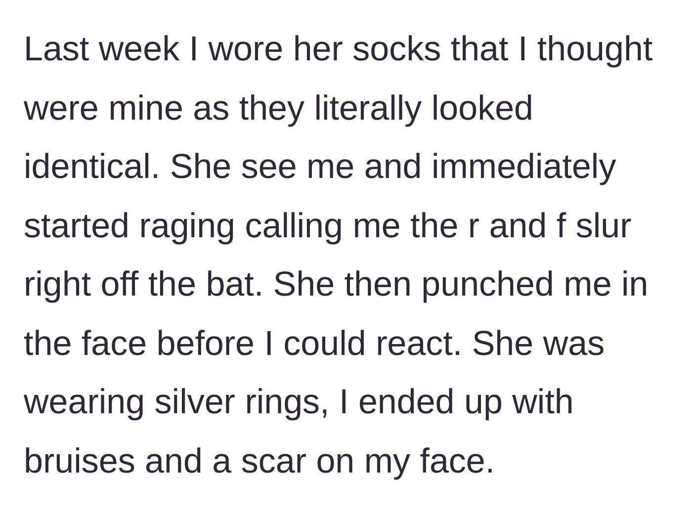 Story part 3 - The violent sock incident where the younger sister brutally punches the author in the face.