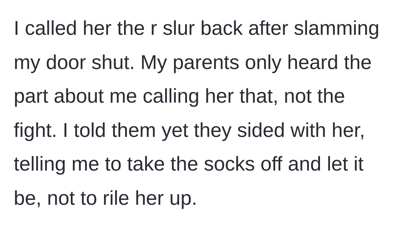Story part 4 - The author retaliates verbally and the parents unjustly side with the younger sister.