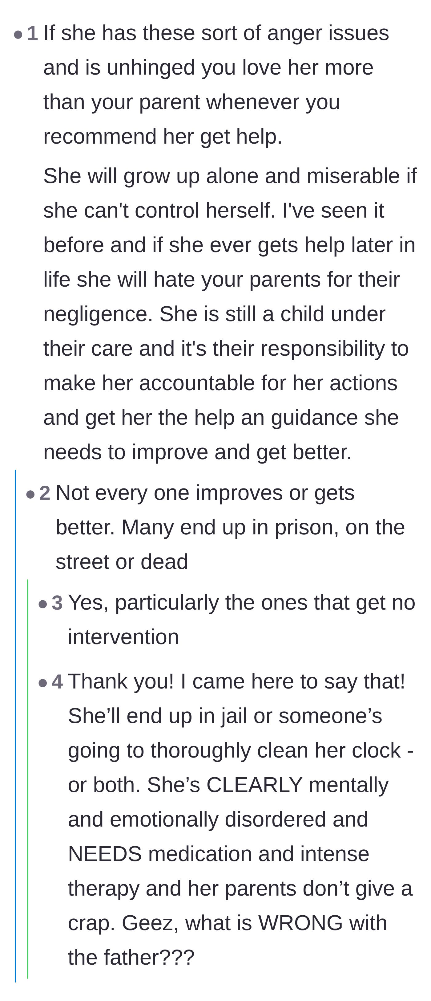 Comment thread 1 - A discussion warning that without severe intervention, the younger sister will inevitably end up in jail or seriously injured.