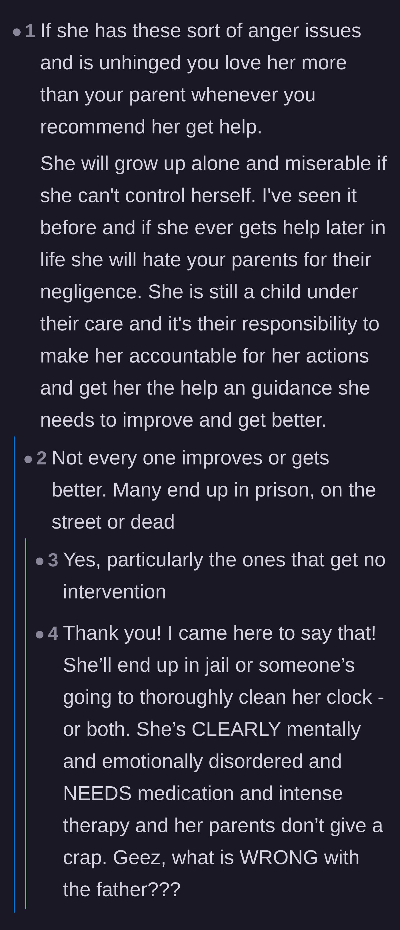 Comment thread 1 - A discussion warning that without severe intervention, the younger sister will inevitably end up in jail or seriously injured.