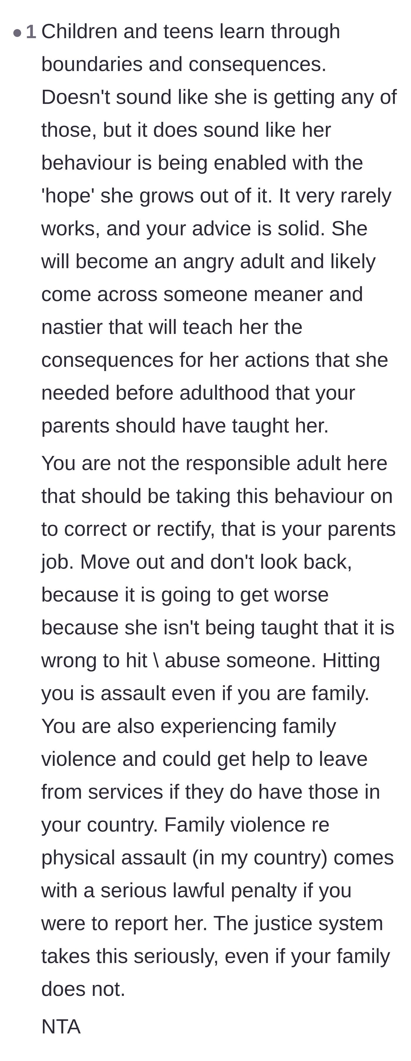 Comment thread 5 - An analysis of how the parents' failure to set boundaries is setting the sister up for brutal, real-world consequences.