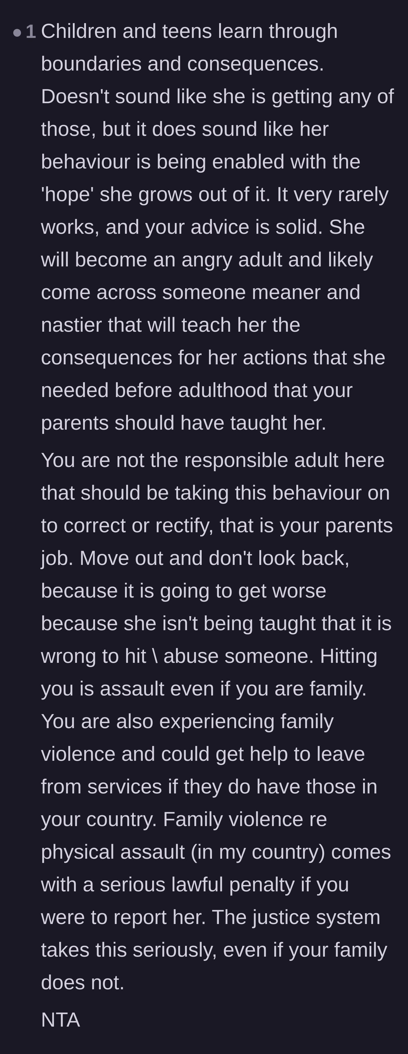 Comment thread 5 - An analysis of how the parents' failure to set boundaries is setting the sister up for brutal, real-world consequences.