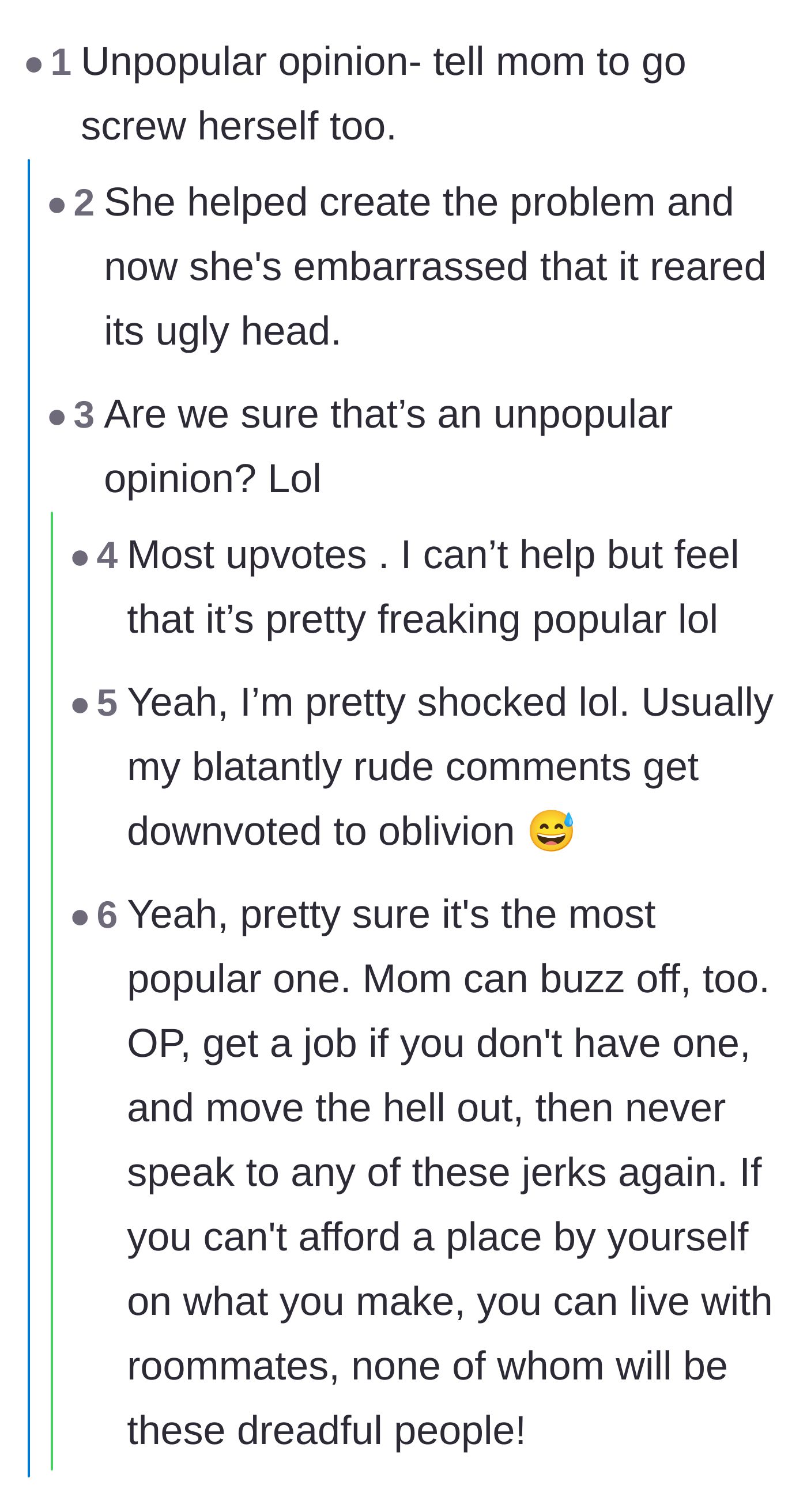 Comment thread 1 - Readers intensely agreeing that the mother is just as culpable as the sister and deserves the same anger.