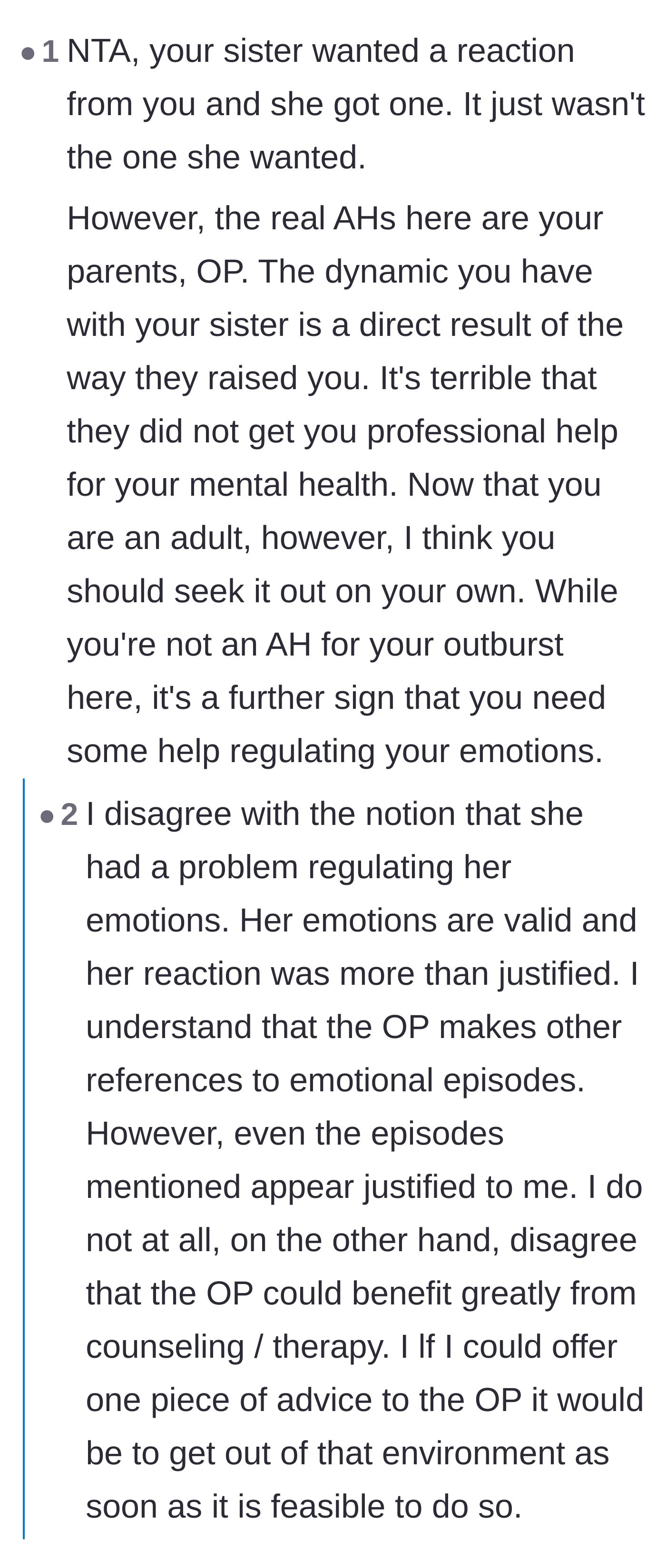 Comment thread 2 - A discussion pinpointing the parents as the root cause of the sibling dynamic and validating the author's emotional reaction.