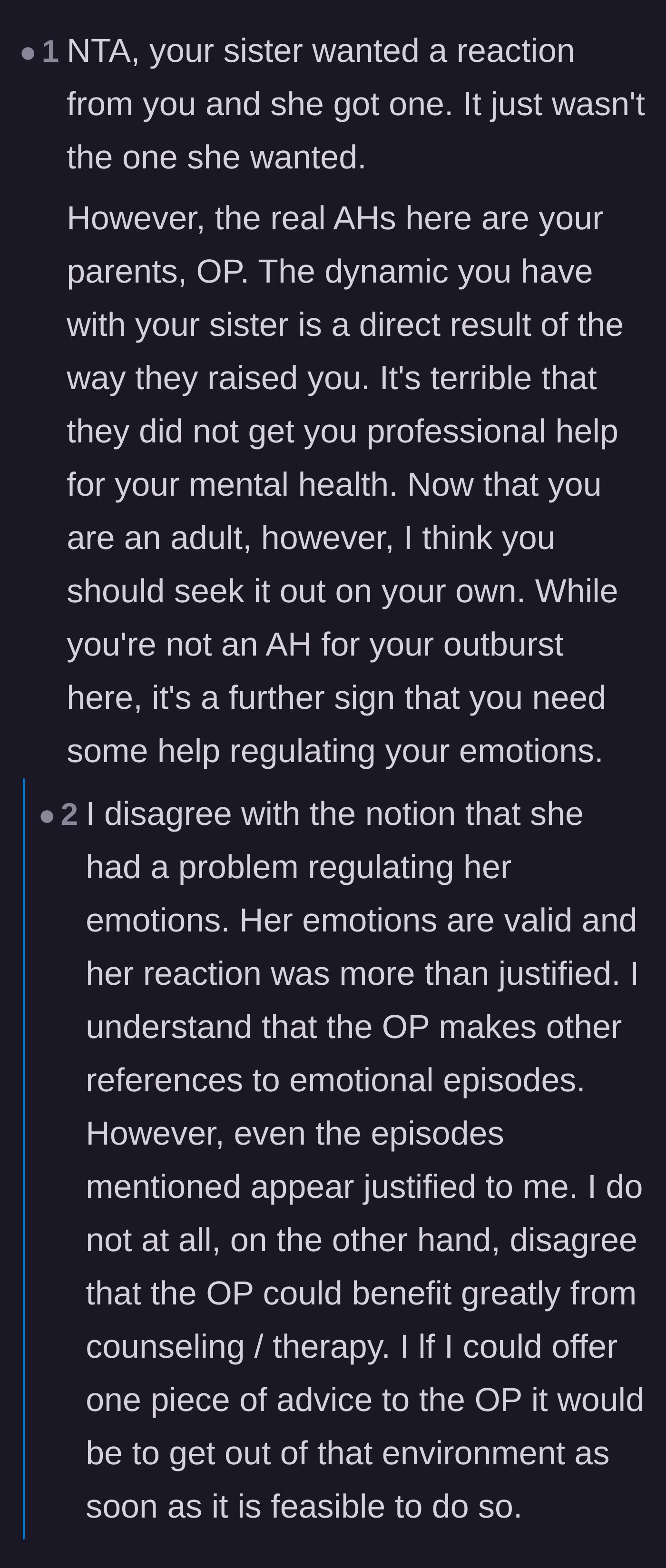 Comment thread 2 - A discussion pinpointing the parents as the root cause of the sibling dynamic and validating the author's emotional reaction.