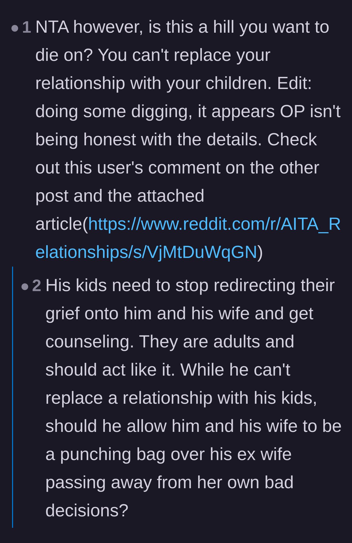 Comment thread 1 - Readers vigorously defend the father's right to set boundaries and demand respect for his marriage.