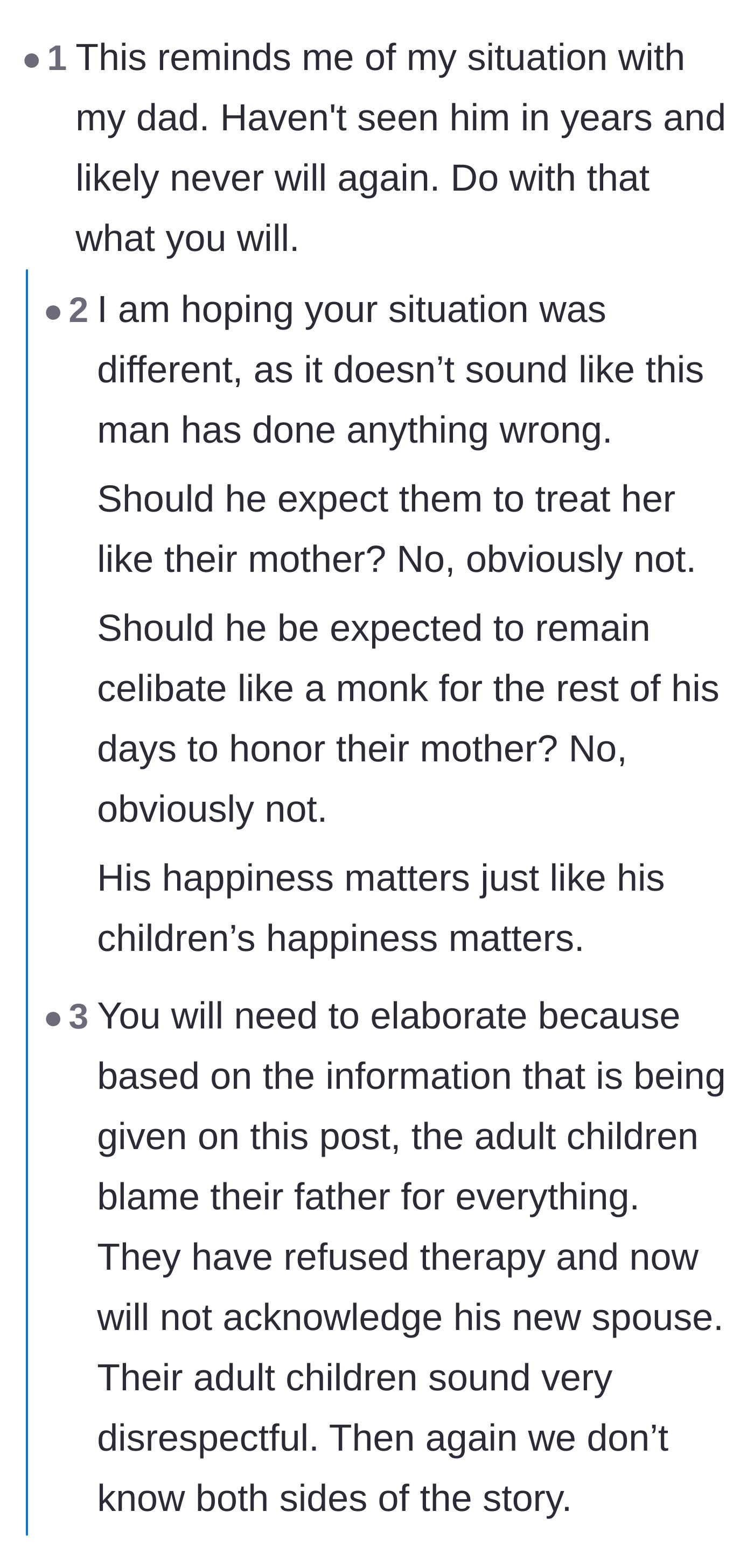Comment thread 5 - An estranged child shares a personal warning about how ultimatums lead to permanent family cut-offs.