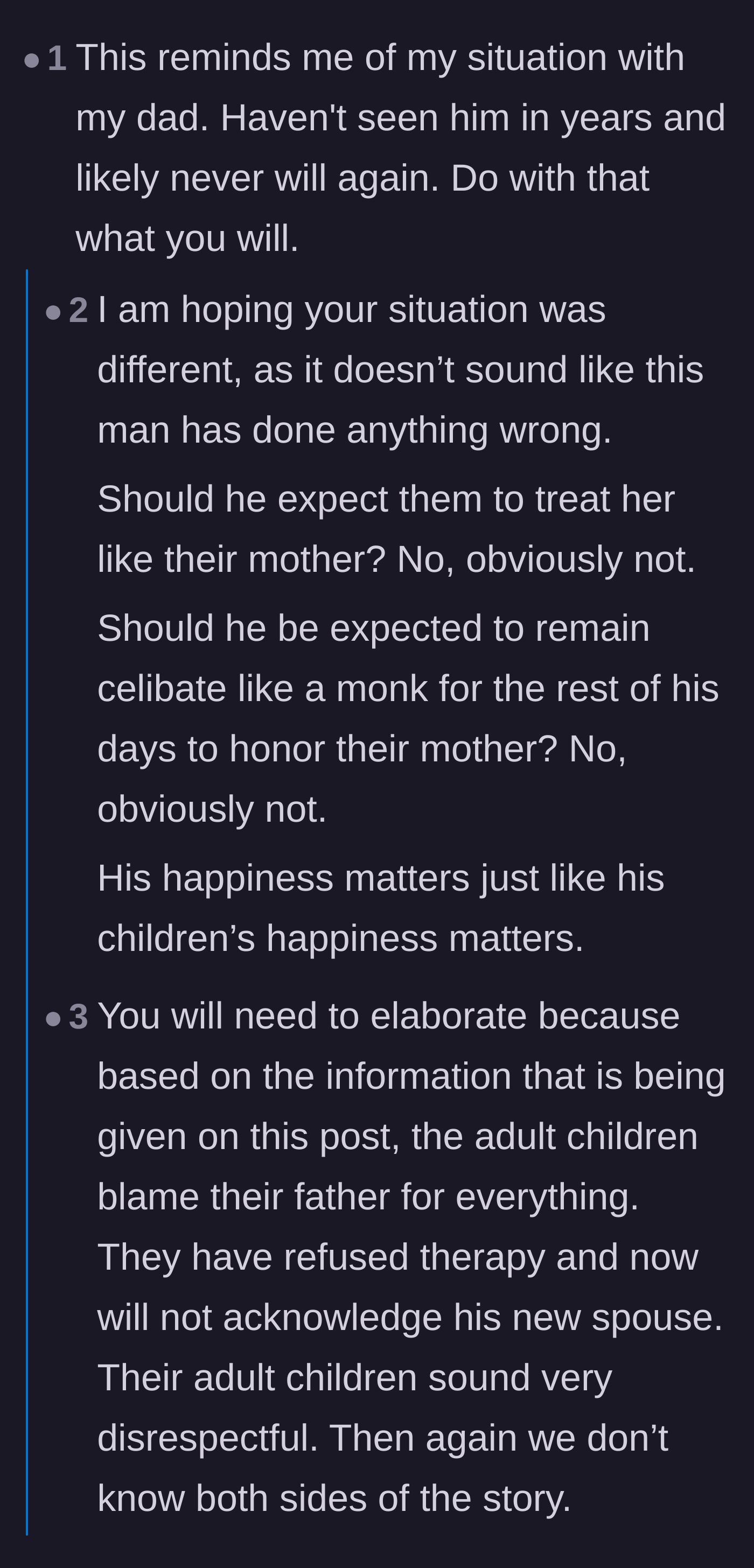 Comment thread 5 - An estranged child shares a personal warning about how ultimatums lead to permanent family cut-offs.