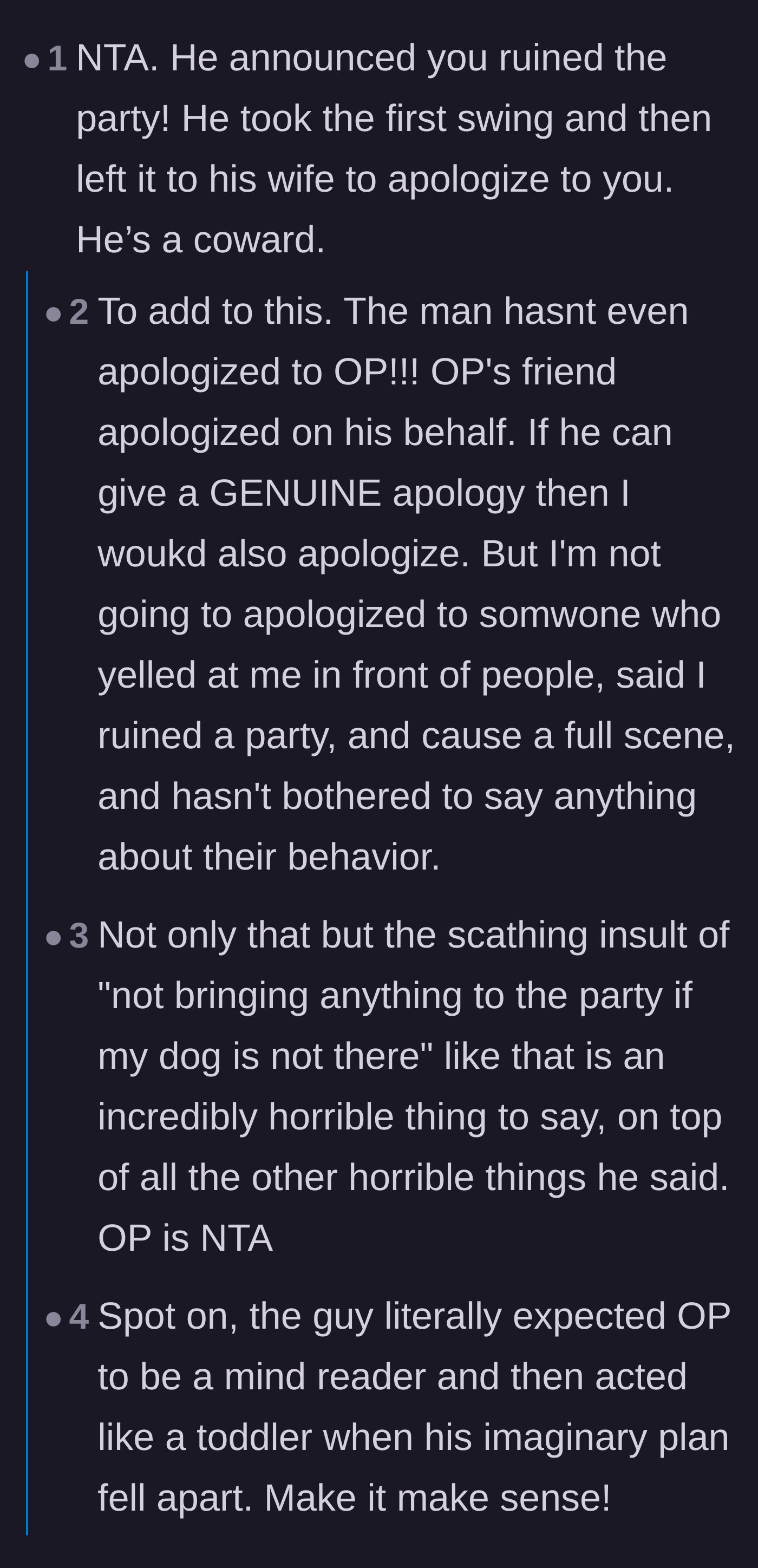 Comment thread 1 - Readers call out the husband's cowardice and his horrible insult about her only bringing value through her dog.