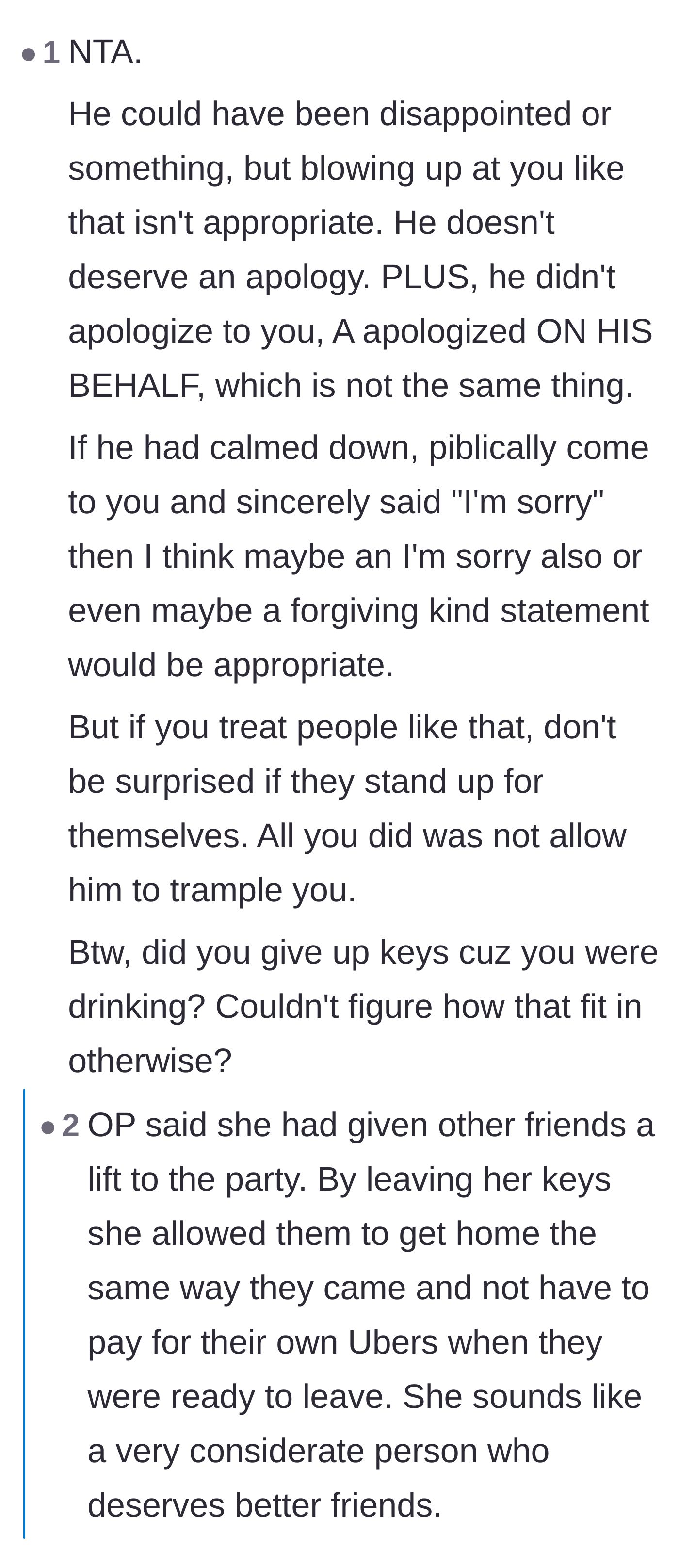 Comment thread 5 - A deep dive into the main character leaving her car keys with friends who didn't even defend her.