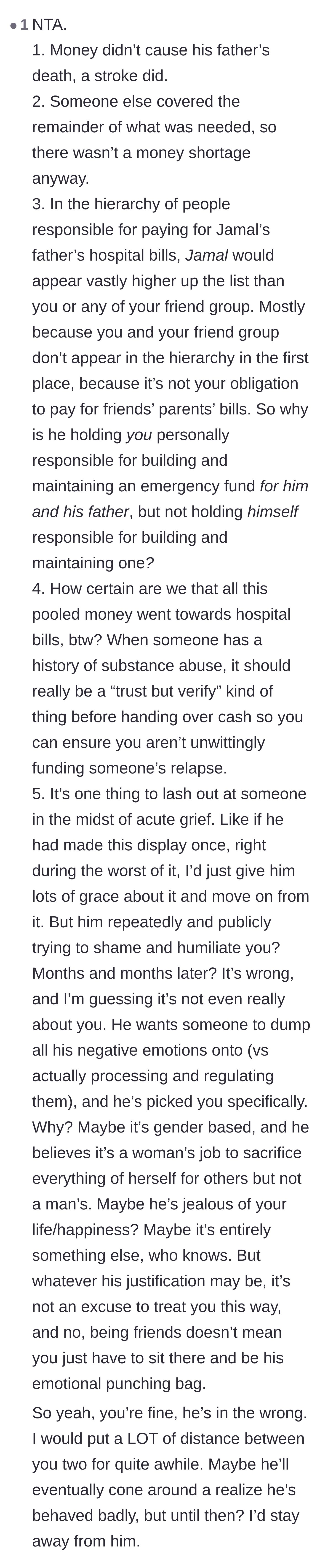 Comment thread 6 - A comprehensive breakdown dismantling Jamal's blame game and questioning where the cash actually went.