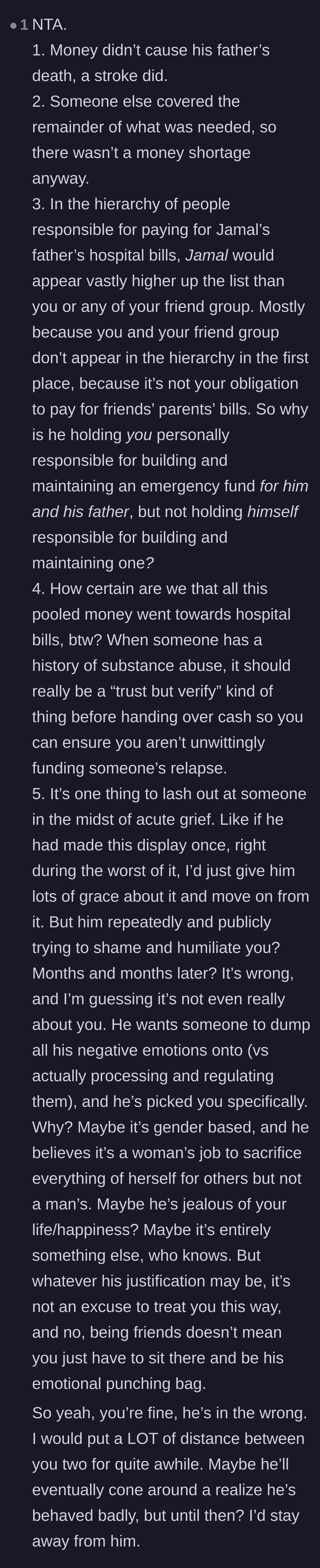 Comment thread 6 - A comprehensive breakdown dismantling Jamal's blame game and questioning where the cash actually went.