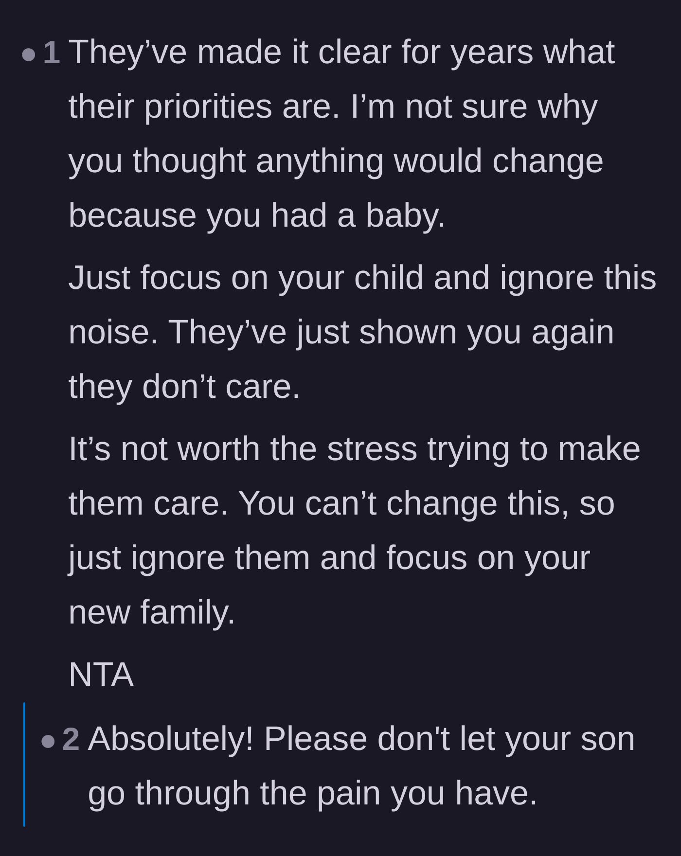 Comment thread 2 - Commenters point out that the parents have shown their true colors for years and advise the main character to block them immediately.