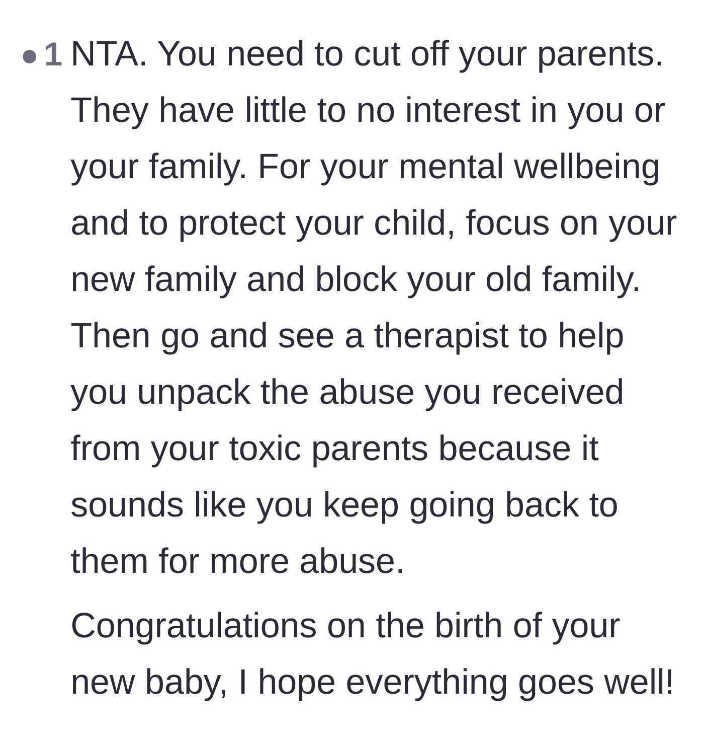 Comment thread 3 - Advice emphasizing the need for professional therapy to unpack the years of abuse and toxic dynamics.