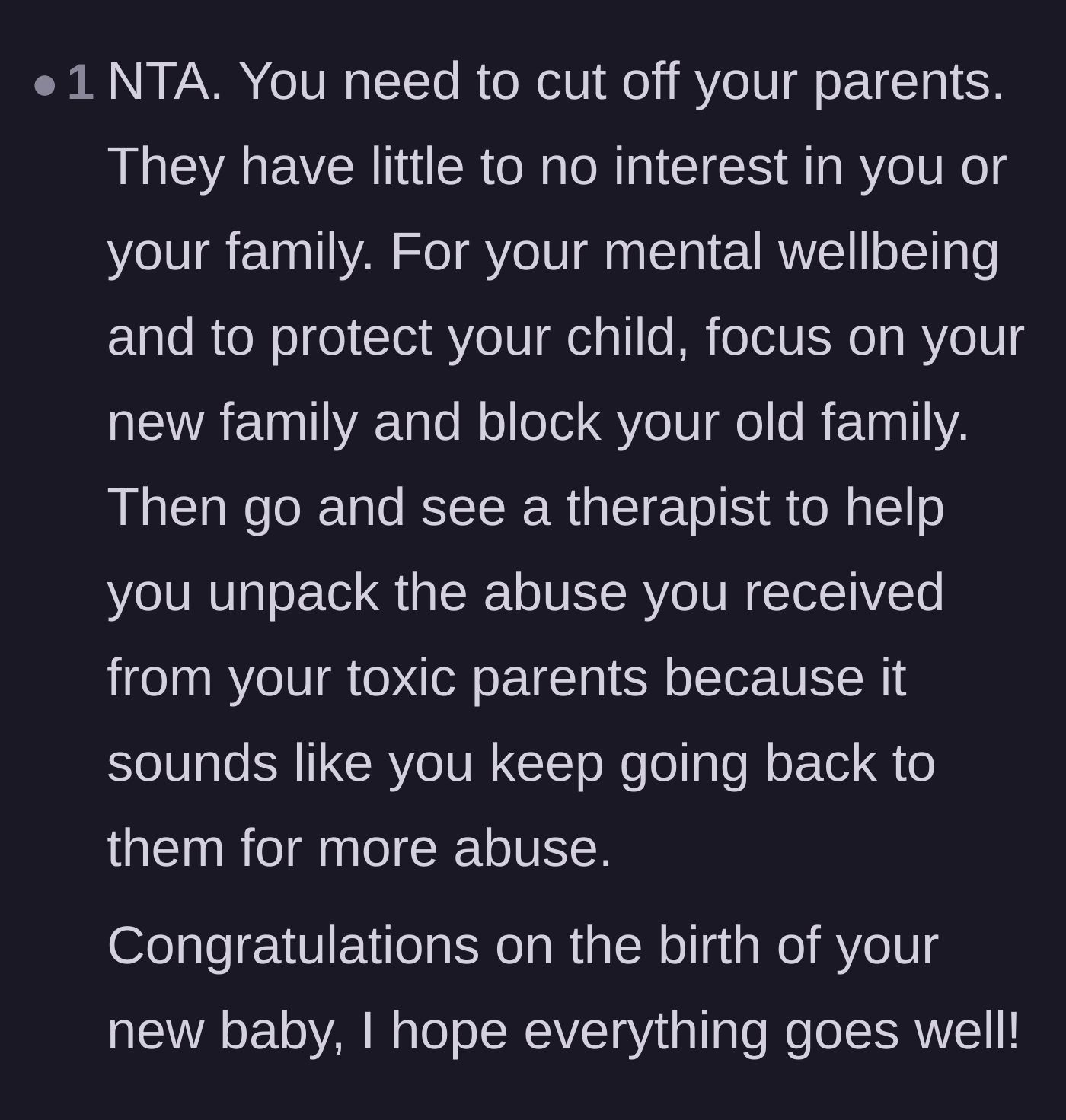 Comment thread 3 - Advice emphasizing the need for professional therapy to unpack the years of abuse and toxic dynamics.